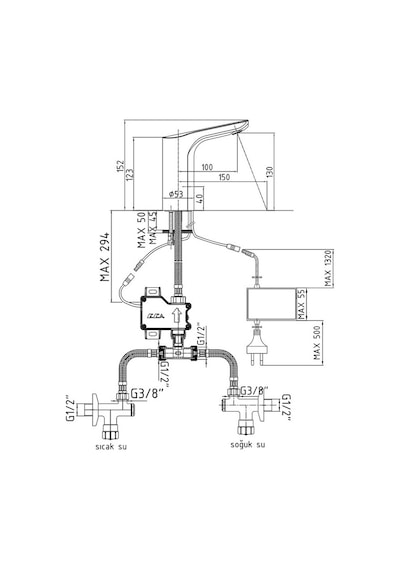 Eca 108108054 Çift Su Girişli Elektrikli Fotoselli Lavabo Bataryası