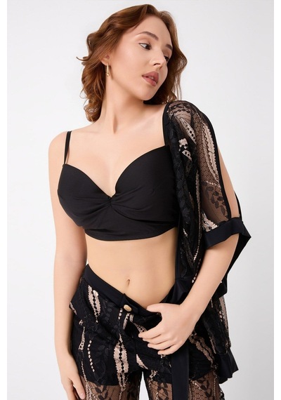 Gallipoli Bralet Sütyen Transparan Gömlek Ve Pantolon Takım Siyah Mgp32486