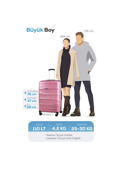 Polo&sky Azra Model Gül Kurusu Pp Polipropilen Kırılmaz Büyük Boy Valiz Bavul Mor
