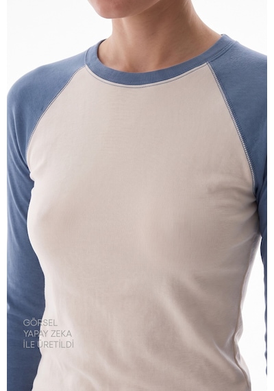 Penti Mavi Raglan Contrast Uzun Kollu Bluz Be68