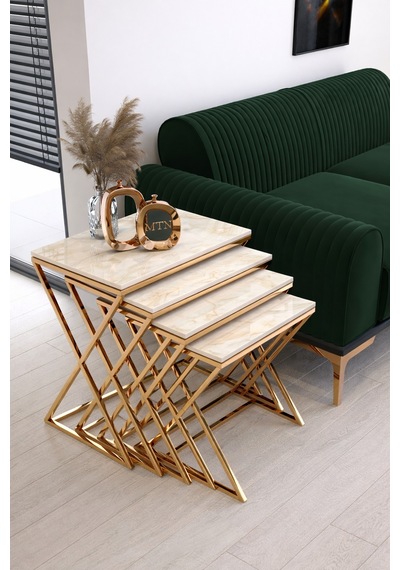 Masal 4'lü Zigon Gold Kaplama Krem Mermer Mdf Mebran
