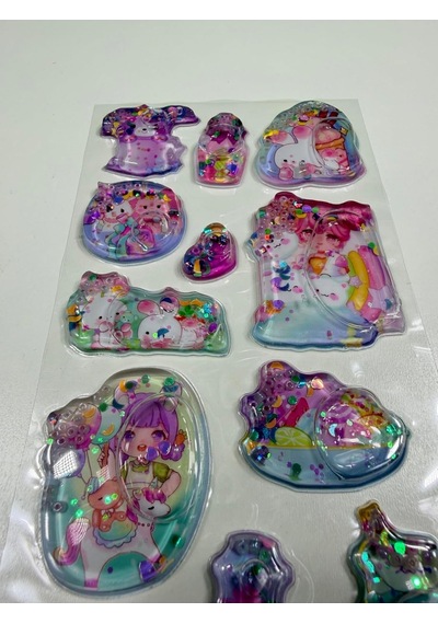 Sevimli Karakterler Temalı, Kabartmalı, 3d, Sulu, Simli Ve Boncuklu Sticker - Etiket Mor