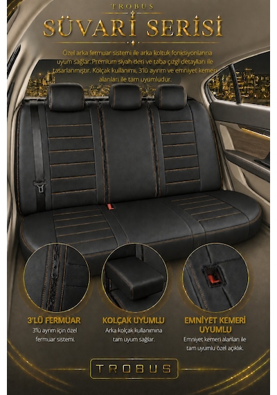 Kia Venga 2012-2015 Uyumlu Süvari Serisi Siyah Kahve Oto Koltuk Kılıfı