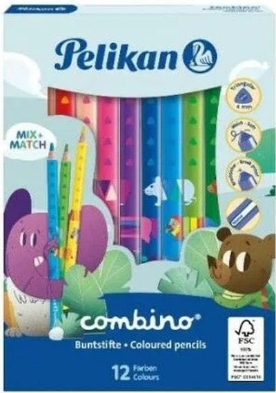 Pelikan Kuru Boya Kalemi Combino Jumbo Üçgen 12 Li Çok Renkli