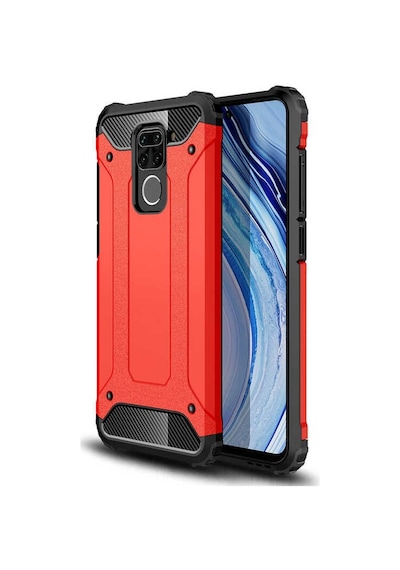 Noktaks - Xiaomi Uyumlu Xiaomi Redmi Note 9 - Kılıf Çift Katman Zırh Tank Crash Military Kapak - Kırmızı