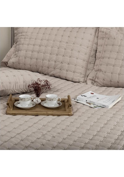 Yıldız Çift Kişilik Kapitoneli Yatak Örtüsü Cappucino (447900848)