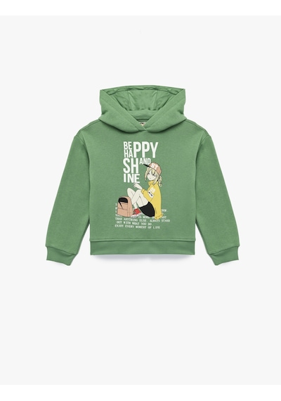Koton Şardonlu Uzun Kollu Kapşonlu Baskılı Sweatshirt Yeşil 6wkg10309ak Yeşil