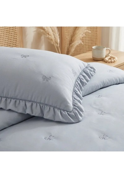 Manifest Nakışlı Elyaf Dolgulu Yatak Örtüsü Çift Kişilik 240x260 Gri