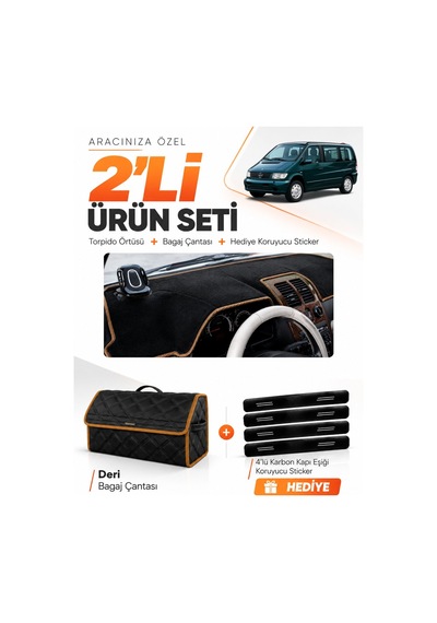 E-biz Mercedes Vıto W638 1996-2003 Uyumlu Torpido Örtüsü + Deri Çanta - Siyah-kahverengi - Mb024