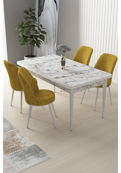 Canisa Nil Serisi 70x110 Sabit Mutfak Masası Takımı Beyaz Mermer Desen Masa 4 Hardal Sandalye Masa Beyaz Mermer Desen Sandalye Hardal Canisa Nil Serisi 70x110 Sabit Mutfak Masası Takımı Beyaz Mermer Desen Masa 4 Hardal Sandalye Masa Beyaz Mermer Desen Sandalye Hardal