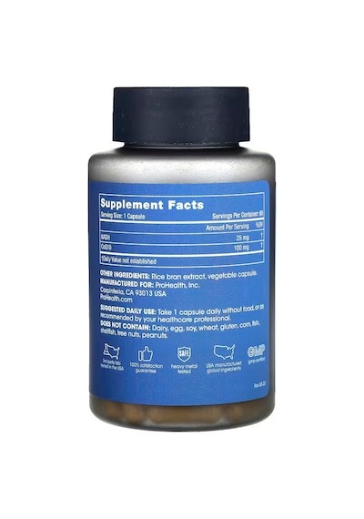 Prohealth Longevity Nadh + Coq10 Coenzyme Q10 Ubiquinone Atp Focus And Memory 60 Capsules Aromasız