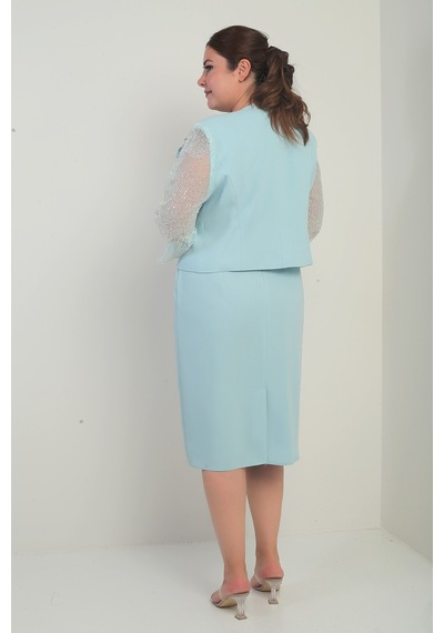 By Saygı Kadın Kruvaze Yaka Beli Drapeli Elbise Kolları Tül Ceket Astarlı Pul Detaylı Büyük Beden 2'li Takım Mint By Saygı Kadın Kruvaze Yaka Beli Drapeli Elbise Kolları Tül Ceket Astarlı Pul Detaylı Büyük Beden 2'li Takım Mint