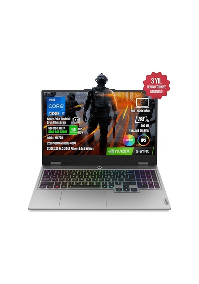 Lenovo LOQ 17IRX10 83JH006ETR-08 32 GB 512 GB SSD SSD RTX5060 17.3" Free Dos Dizüstü Bilgisayar