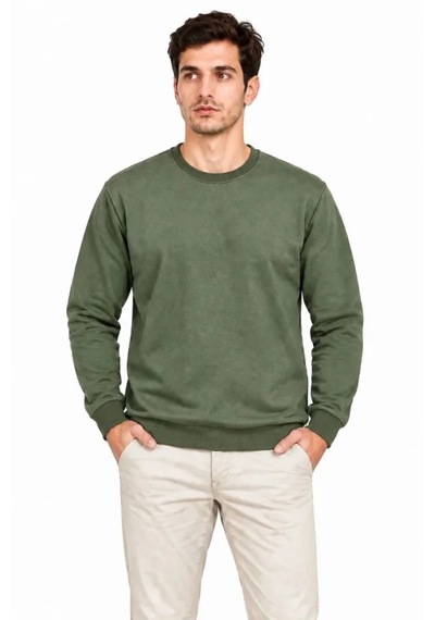 Modi Erkek 3lü Bisiklet Yaka İçi Şardonlu 2 İplik Düz Uzun Kollu Regular Fit Sweatshirt - Haki - Kahveren Çok Renkli S