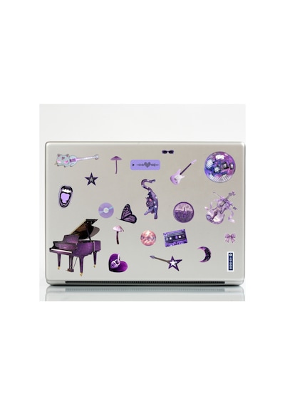 50 Adet Mor-pembe Müzik Temalı Sticker Seti - Etiket Seti Scrapbook Bullet Journal