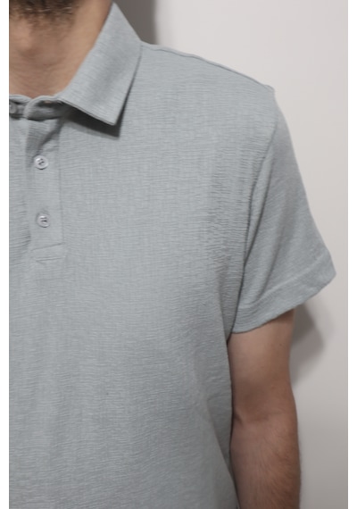 Santa Dmctekstil Erkek Tshirt-1441 Desenli Spor Kesim Rahat Kalıp Polo Yaka T-shirt Gri