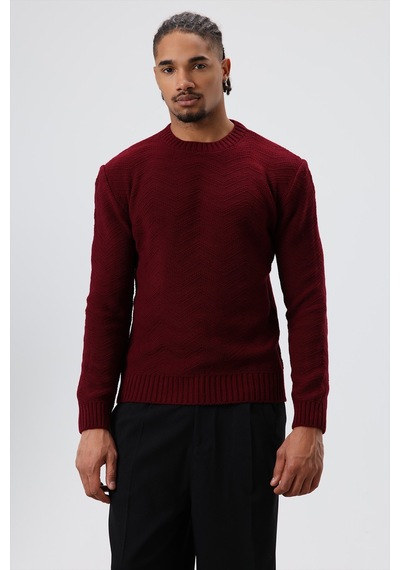 Vamos Bisiklet Yaka Oversize Triko Kazak Bordo
