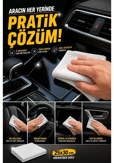 20'li Rulo Mikrofiber Temizlik Bezi 25x30 Cm Çok Amaçlı Lazer Kesim Süper Emici Kopart Kullan Beyaz