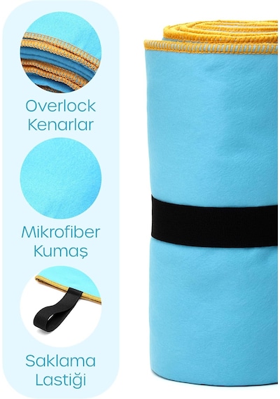 Ayrex Unisex Mikrofiber Plaj Havlusu 80x130 Cm Yumuşak Dokulu Deniz Banyo Sporcu Havlusu Large Boy Turkuaz Diğer