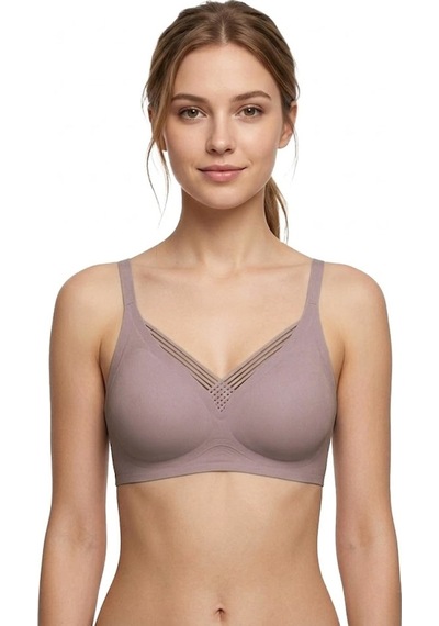 Cottonill Seamless Bra - Lucent Kahverengi Lazer Kesim Balensiz Ön Çapraz Şerit Detaylı Kadın Sütyen
