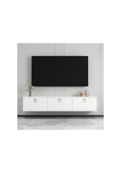 Max 150 Cm Duvara Monte Tv Ünitesi Tv Sehpası Beyaz - Altın Beyaz-beyaz