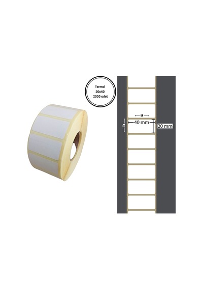 20x40 Mm Termal Barkod Etiketi Yaıpışkanlı Etiket 1 Rulo 2000 Adet