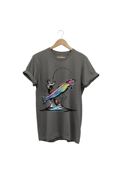 Olta İle Balıkçılık Fishing Balık Avcılığı Alabalık Turna Avcılığı Regular Fit %100 Pamuk Tişört Antrasit