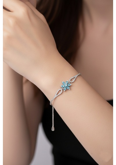 Çekirdekjewelry 925 Ayar Gümüş Kamelya Çiçeği Bileklik Rodyum