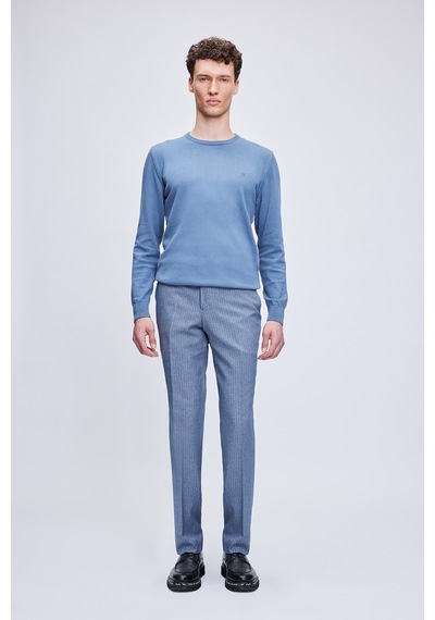 Hatemoğlu Mavi Regular Fit Bisiklet Yaka 100% Pamuklu Triko Kazak 3412etc2a012 034 Mavi