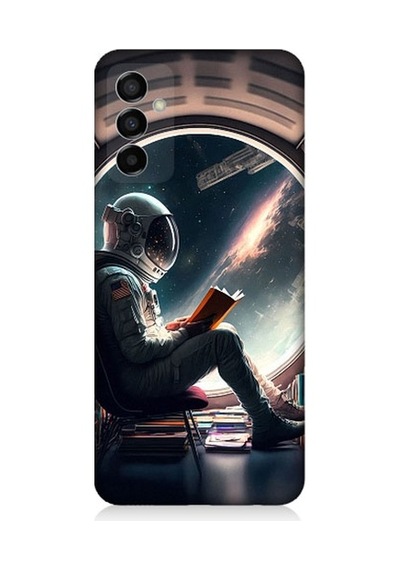 Samsung Galaxy M23 Uyumlu Kitap Ve Astronot Desenli Silikon Kılıf