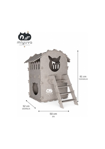 Keçe Kedi Evi Demonte, Yıkanabilir, Taşınabilir Kedi Kulübesi Dubleks Bej