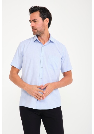 Klasik Kısa Kol Neon Çiçek Armür Hediye Kutulu Erkek Gömlek Fs-001214 - Açık Mavi-1701 Açik Mavi