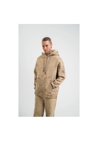 Erkek 3 İplik Pamuklu Oversize Kapüşonlu Yıkamalı Hoodie Sweatshirt - Bej