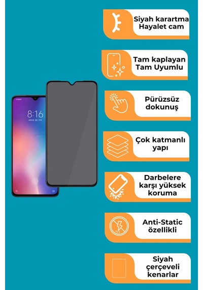 Samsung Galaxy A34 Uyumlu Tam Kaplayan Hayalet Cam Siyah Karartma Ekran Koruyucu Cam Anti-static Özellikli Siyah Çerçeveli