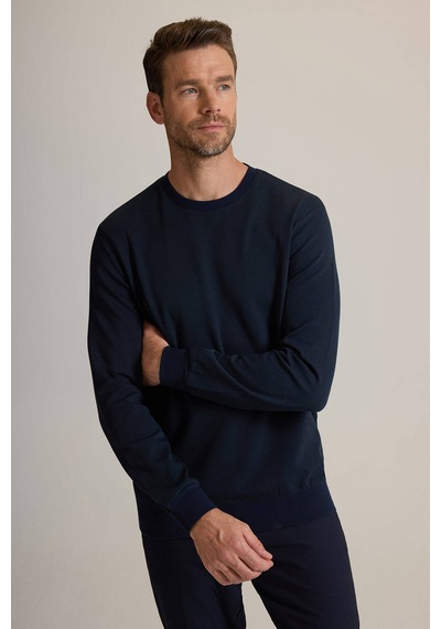 Ysf Erkek Lacivert Bisiklet Yaka Pamuklu Sweatshirt