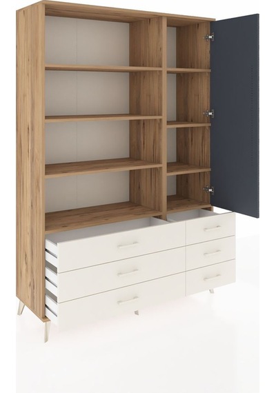 Hyperion Dolap 8 Raflı 6 Çekmeceli Tek Kapaklı 132x44x195 Çam-antrasit/aytaşı Antrasıt/aytası