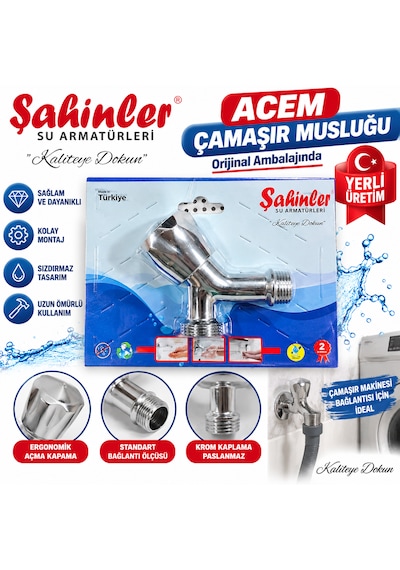 Şahinler Orjinal Ambalajında Çamaşır Musluğu Premium Ürün Yerli Üretim Krom