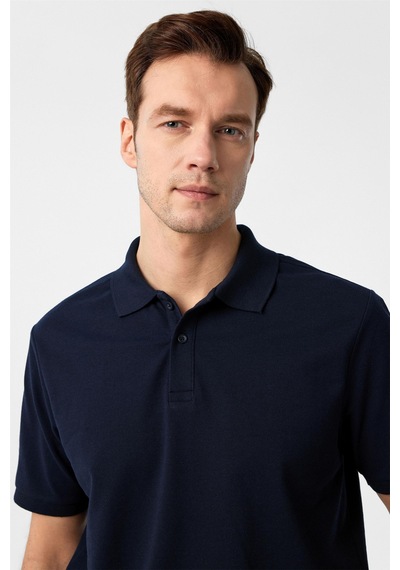 Süvari Lacivert Regular Armürlü Polo Yaka Tişört-37374 Lacivert