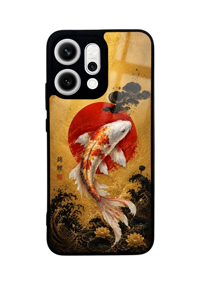 Oppo Reno 14 Golden Koi Sunrise Tasarımlı Glossy Telefon Kılıfı Sarı