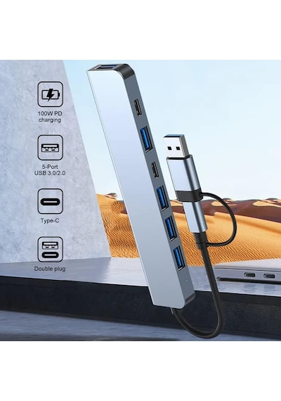 Alfalink Alüminyum 7in1 Usb Hub Usb/type-c To Usb 3.0 Tak Çalıştır 100w Pd Şarj Apple Uyumlu MacBook Air/pro