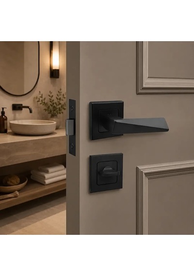 Sese Prizma Modeli Kare Rozetli Wc Kapı Kolu Siyah 200-112r-02-02