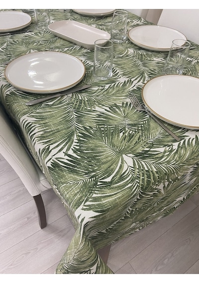 Sıvı Geçirmez Dertsiz Masa Örtüsü Yeşil Bambu Desenli