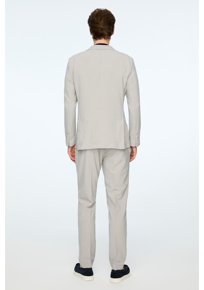 Morven Erkek Gri Poliviskon Trend Çizgili Slim Fit Mono Yaka Takım Elbise 26ms001035100 Gri