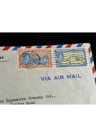 İngiliz Sömürge Uçak Postası Air Mail 1952 Yılında Bahama'lardan İngiltereye Postalanmış 4d Ve 6d Cent Pullu