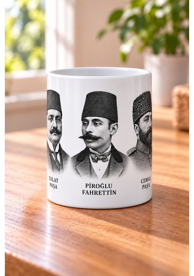 Atatürk Ve İttihat Ve Terakki Kahramanları Beş Portre Sarmal Baskılı Beyaz Kupa