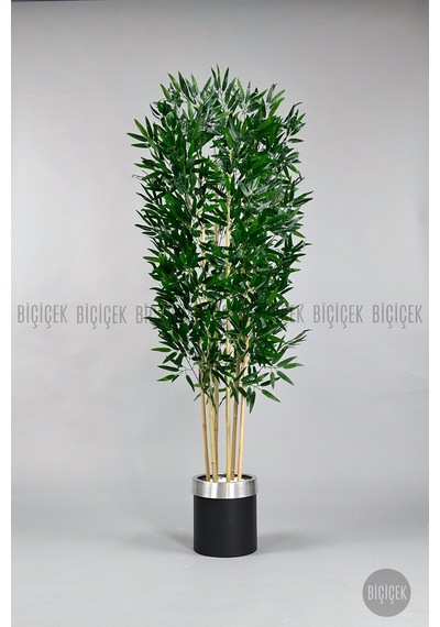 Yapay Bambu Ağacı 170cm Siyah Silver Metal Saksıda Siyah-silver