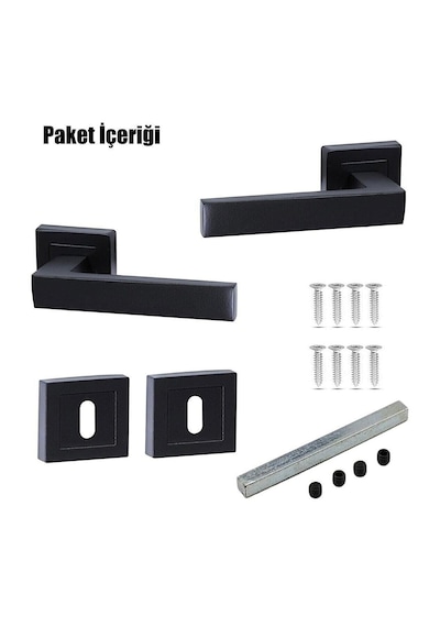 Kare Rozetli Kapı Kolu Oda Siyah 1 Takım 2 Adet Arkalı/önlü