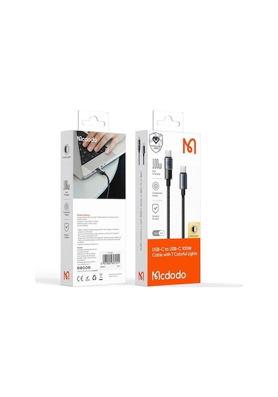 Mcdodo Ca-8200 Typec To Typec 100w 7 Renkli Led Işıklı Şarj Data Kablosu