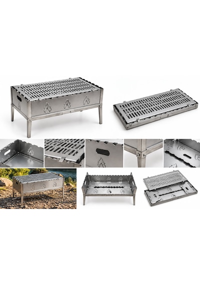 Bravon Outdoor Katlanabilir Paslanmaz Çelik 304 Seri 30 X 50 Cm Kamp Mangalı 2 Mm Gri