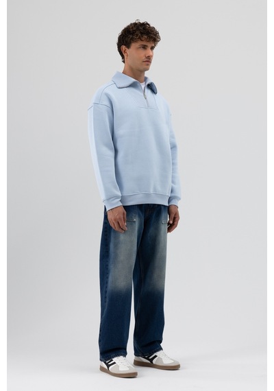 Vamos Basic Fermuarlı Dik Yaka Sweatshirt Bebe Mavi
